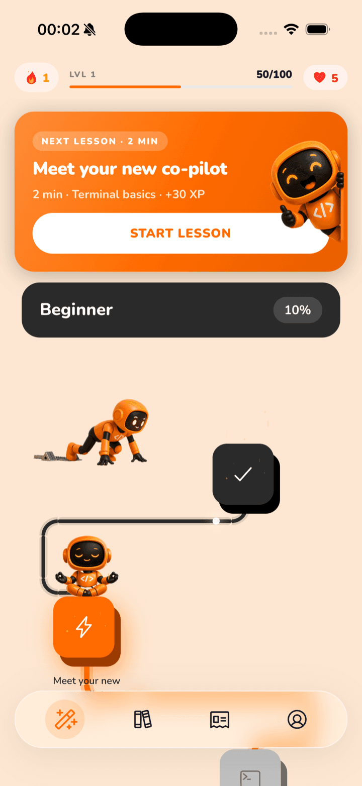The Vibo home screen, your learning path